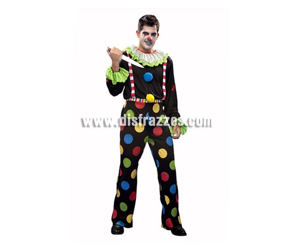 Disfraz de Payaso Diabólico para hombre. Talla Standar M-L = 52/54. Incluye camisa y pantalón.