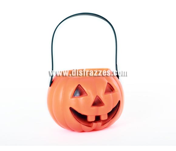 Cesta Calabaza 10 cm. para Halloween, tanto para poner caramelos la noche de Halloween con el Truco o Trato, como para decorar algún espacio.