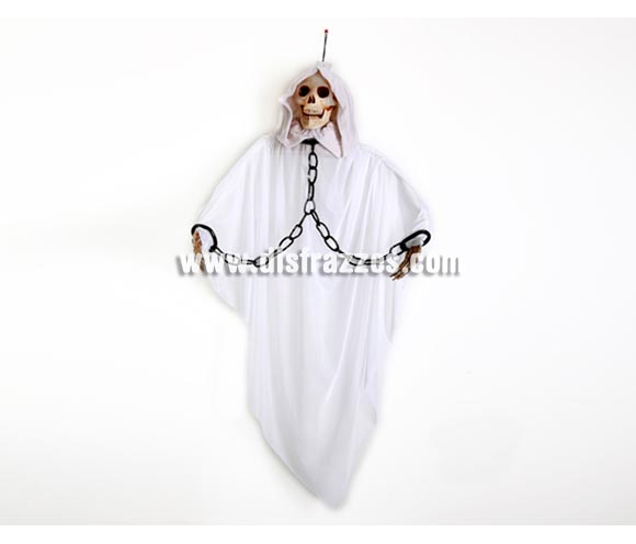 Esqueleto encapuchado con luz, 135x18x153cm. Perfecto para decoración de Halloween.