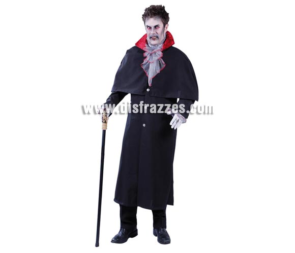 Disfraz de Vampiro Gorson para hombre. Talla Standar = 52/54. Incluye pechera, chaqueta-capa y puños.