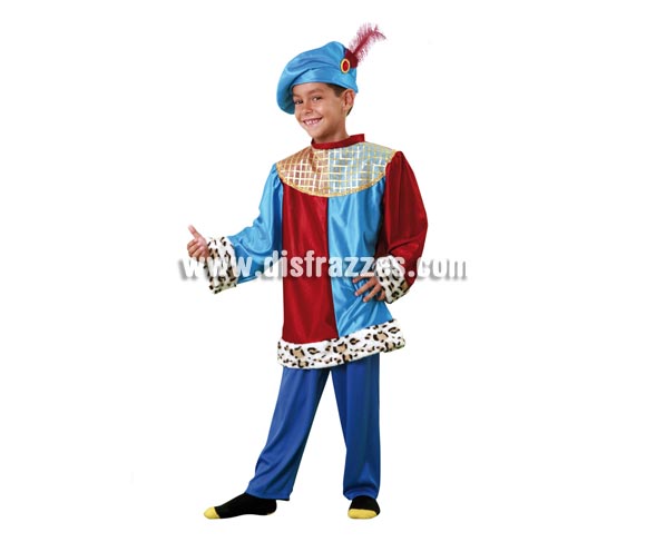 Disfraz de Paje para niño de 3 a 4 años. Incluye sombrero, blusón y pantalón. También sirve como disfraz de Príncipe para niños.