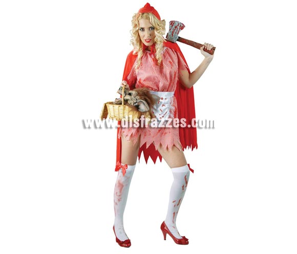 Disfraz de Caperucita Feroz para chicas. Talla Standar válida hasta la 42/44. Incluye capa con capucha, vestido y delantal. Hacha, medias y cesta NO incluidas.