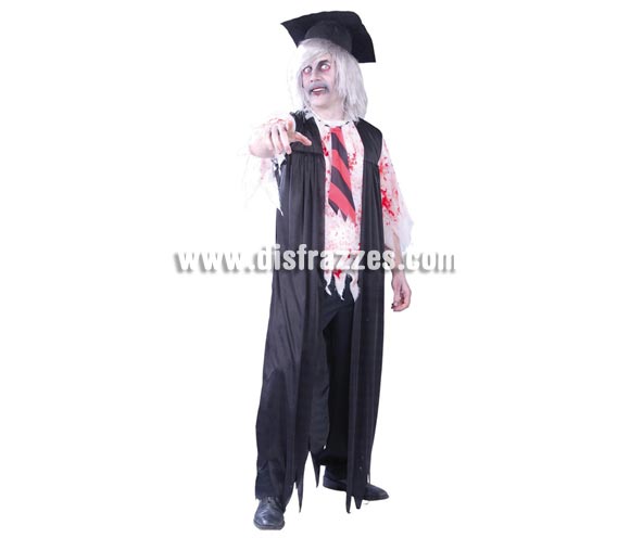 Disfraz de Profesor Zombie para hombre. Talla Standar 52/54. Incluye birrete, chaqueta, camisa y corbata.
