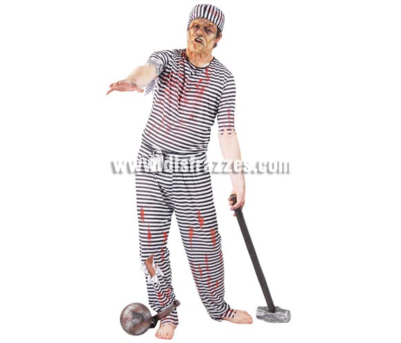 Disfraz de Presidiario Zombie para hombre. Talla Standar 52/54. Incluye gorro, camisa y pantalón. Accesorios NO incluidos, podrás verlos en Complementos.