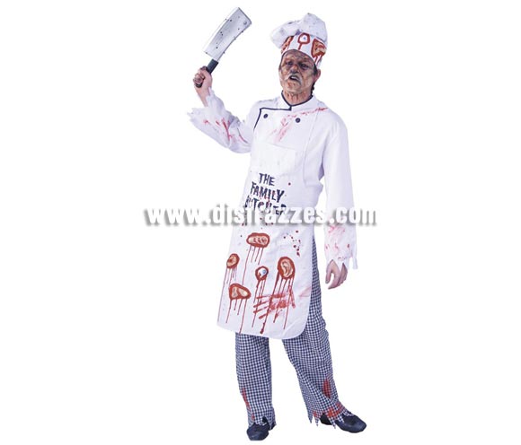 Set de Cocinero Zombie para Halloween. Talla única. Incluye gorro y delantal, resto NO incluido.