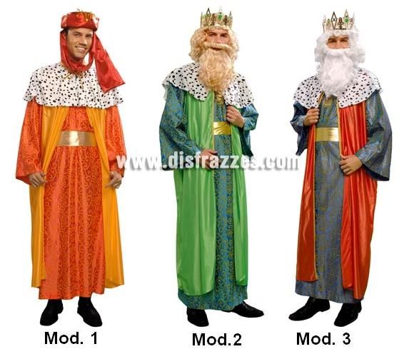 Disfraz de Rey Mago para hombre. Talla Standar 52/54. Tres modelos surtidos, precio por unidad, se venden por separado. Incluye túnica, abrigo con capelina y cinturón. Gorro, coronas y pelucas con barba NO incluidos, podrás encontrar en nuestra sección de Complementos.