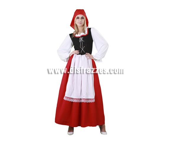 Disfraz de Aldeana para mujer. Talla Standar M-L = 38/42. Incluye vestido con delantal y pañuelo. También podría ser un disfraz de Campesina Medieval.