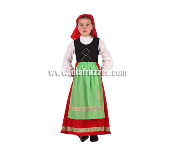 Disfraz de Pastora para niñas de 5 a 6 años. Incluye pañuelo y vestido con delantal. Camisa NO incluida.