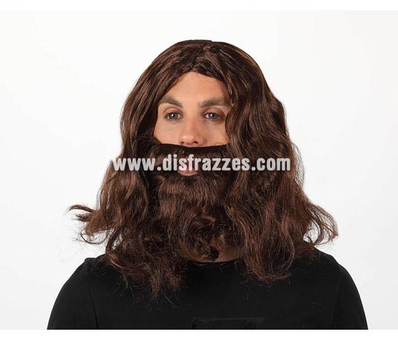 Peluca y barba morena de Rey Mago o San José. Talla Universal adulto. El Complemento ideal para tu disfraz de Rey Mago y también para San José, Troglodita o Cavernícola y para cualquier disfraz Medieval.