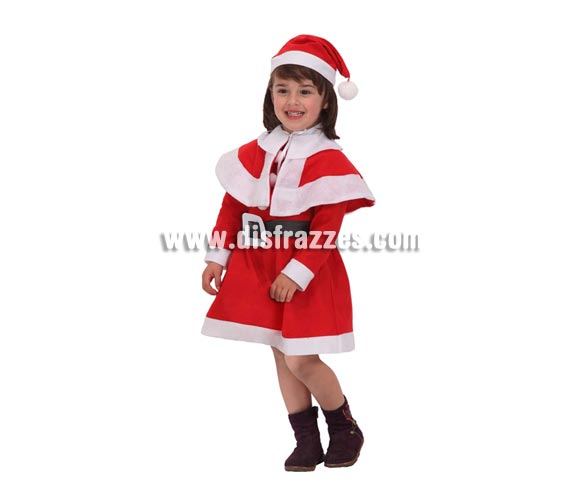 Disfraz de Mamá Noel para niñas de 7 a 9 años. Incluye gorro, capelina, vestido y cinturón. 