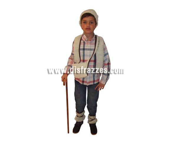 Disfraz de Pastor para niño de 3 a 4 años. Incluye chaleco, gorro, bolsa, cubrepiernas. Bastón NO inlcuido.