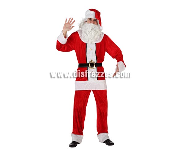 Disfraz de Papa Noel para hombre. Talla ünica 52/54. Incluye gorro, chaqueta, cinturón y pantalón. Peluca y barba NO incluida, podrás encontrar en nuestra sección de Complementos.
