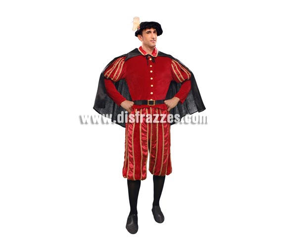 Disfraz de Don Juan para hombre. Talla Standar M-L =l 52/54. Incluye chaqueta, pantalón, sombrero, cinturón y capa. Precioso y original disfraz tanto para Ferias y Fiestas Medievales, como para Teatros.