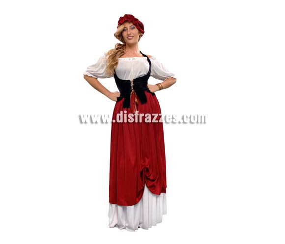 Disfraz de Tabernera para mujer. Talla standar M-L = 38/42. Incluye falda, camisa, corpiño y sombrero. Disfraz de Posadera o Mesonera ideal para Ferias y Fiestas Medievales.
