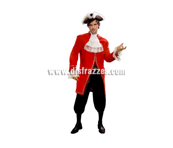 Disfraz de Mozart Rojo para hombre. Talla standar M-L = 52/54. Incluye casaca, pantalón, fajín y pantalón. Sombrero NO incluido, podrás encontrar en nuestra sección de Complementos. También sirve como disfraz de Hombre de Época