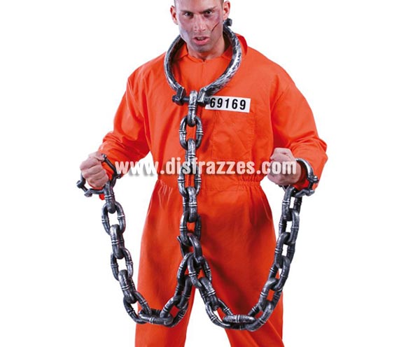 Cadena cuello y manos 120 cm. Perfecta como complemento de tu disfraz de Halloween o también para el disfraz de Preidiario o Presidiaria. Cadena de Preso o Presa. También puede servir como decoración de Halloween.