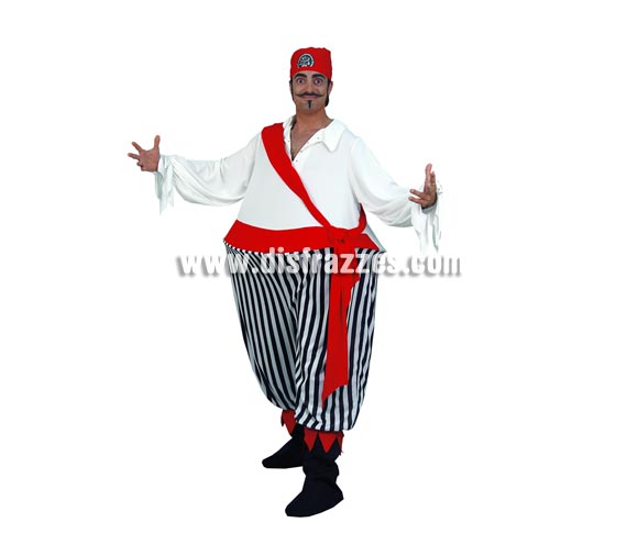 Disfraz de Pirata Gordo para hombre. Talla standar M-L = 52/54. Incluye traje y pañuelo. 