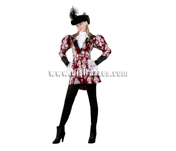Disfraz de Pirata Elegante para mujer. Talla standar M-L = 38/42. Incluye sombrero, pecherín, chaqueta y pantalón. 