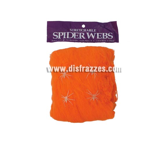 Telaraña naranja de 60 gr. para decoración de Halloween.