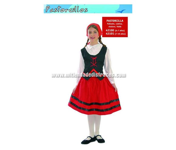 Disfraz de Pastorcilla talla de 4 a 6 años. Incluye pañuelo, camisa, chaleco y falda.