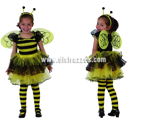 Disfraz de Abeja o Abejita para niñas de 5 a 6 años. Incluye vestido con volantes, alas y diadema.
