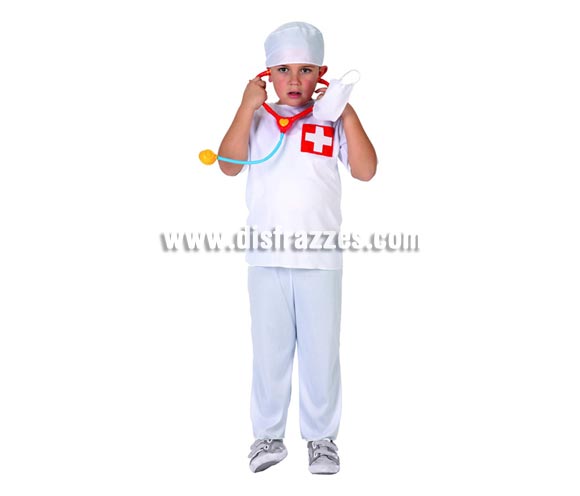 Disfraz de Doctor para niños de 3 a 4 años. Incluye bata, pantalón, gorro y mascarilla.