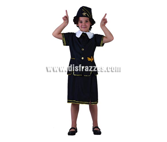 Disfraz de Azafata de vuelo para niñas de 10 a 12 años. Incluye falda, camisa y gorro.