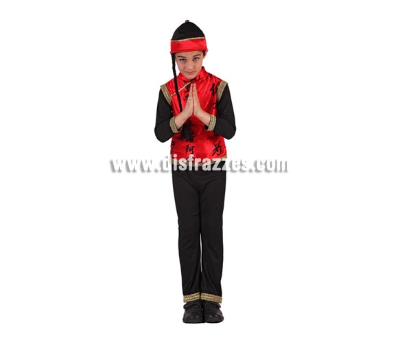 Disfraz de Chino para niños de 10 a 12 años. Incluye pantalón, camisa y gorro.