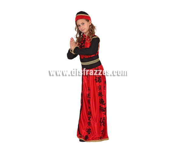 Disfraz de China para niñas de 7 a 9 años. Incluye vestido, fajín y gorro.