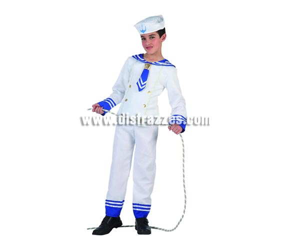 Disfraz de Marinero para niños de 5 a 6 años. Incluye pantalón, camisa y gorro. Cuerda NO incluida.