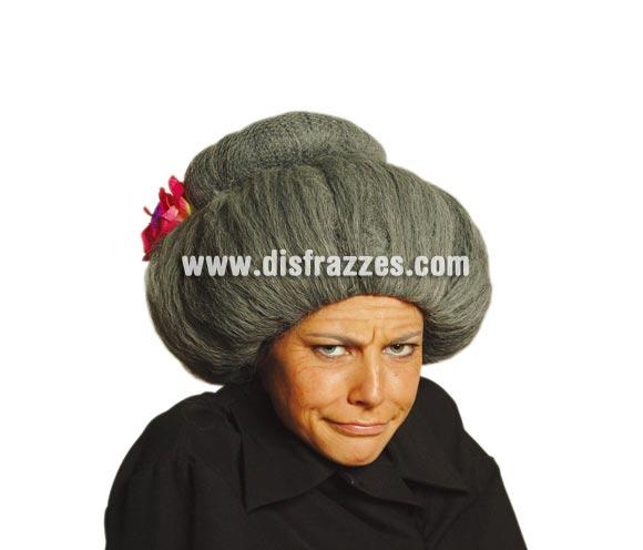 Peluca vieja grande. Flor incluida. Ideal para el disfraz de Abuela Sexy referencia 80229GUI o para disfrazarte con lo que sea, incluso con la ropa de tu abuela, ¡que no te pille cogiéndosela!