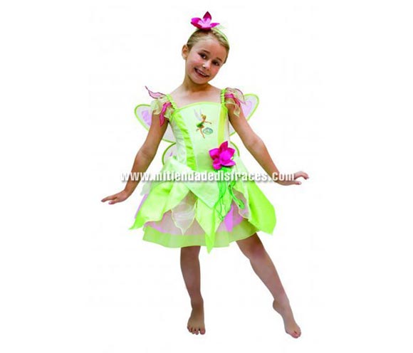 Disfraz de Campanilla. Talla de 5 a 6 años. Incluye diadema, vestido con luz y alas. Disfraz con licencia Disney ideal para regalar a una niña en cualquier ocasión. El Hada de Peter Pan.
