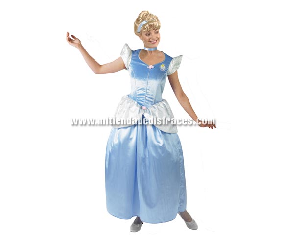 Disfraz de la Cenicienta adulta talla única 40/44. Incluye vestido y diadema. Disfraz con licencia Disney.