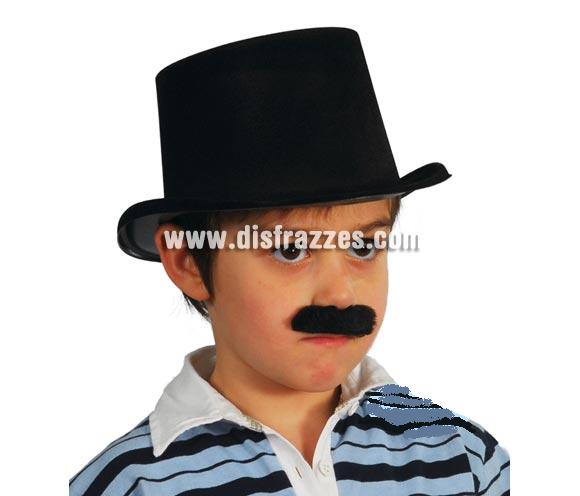 Sombrero Chistera flocado negro infantil para Carnaval y para obras de teatro en el Colegio.