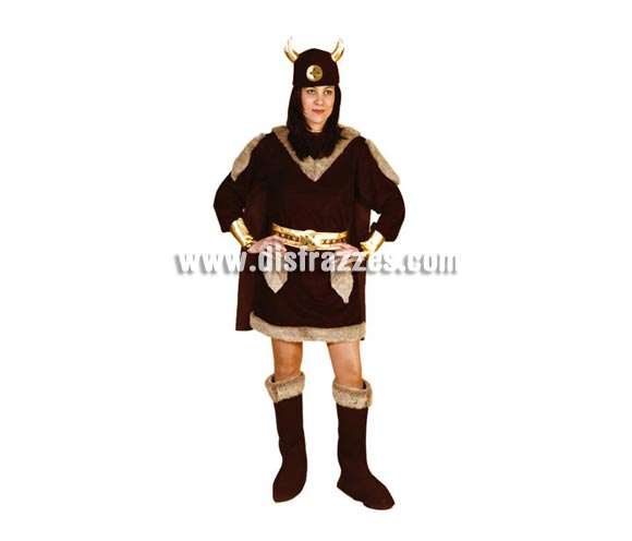 Disfraz de Vikinga adulta. Talla única 40/44. Incluye casco de tela, vestido, capa, cinturón y botas de tela.
