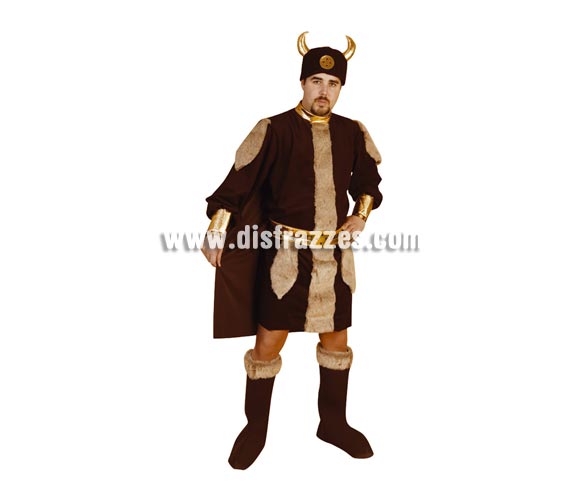 Disfraz de Vikingo adulto. Talla única 52/56. Incluye gorro, traje, capa, cinturón y botas de tela.