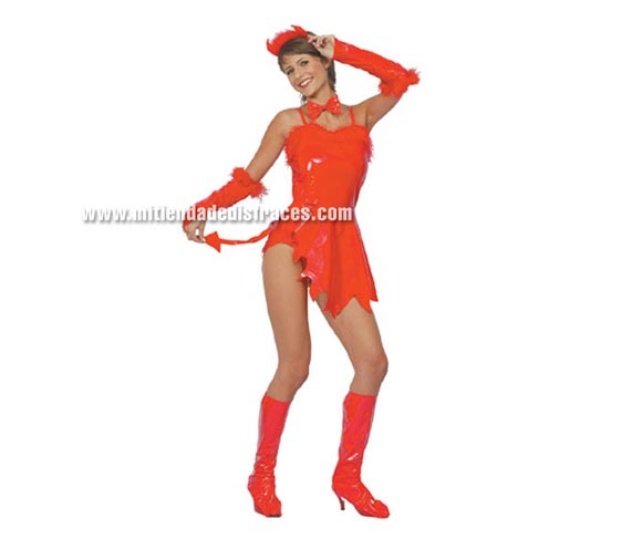 Disfraz de Demonia o Diablesa sexy adulta. Talla Standar M-L = 38/42. Incluye maillot con falda, diadema, manguitos y cubrebotas.