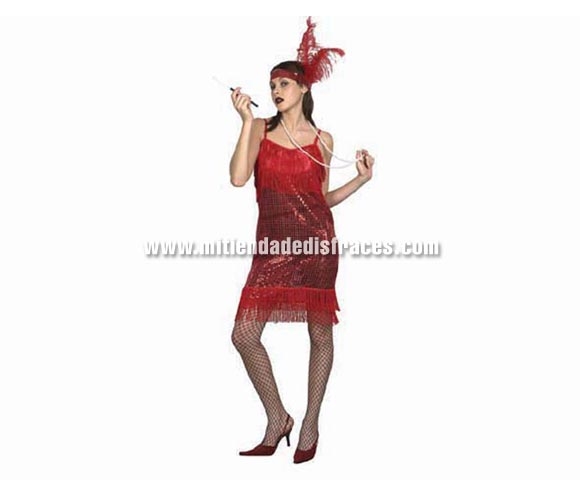 Disfraz de Charlestón adulta. Talla única 38/42. Incluye vestido y tocado de la cabeza. Pipa del cigarro NO incluida, podrás verla en la sección Complementos.