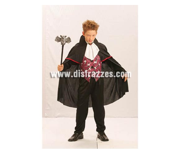 Disfraz de Vampiro niño económico talla de 4 a 6 años. Disfraz de Drácula. Incluye pantalones, camisa, cuello y capa.