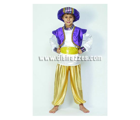 Disfraz de Príncipe Árabe talla de 10 a 12 años. Incluye camisa con chaleco, turbante, cinturón y pantalón. Disfraz de Aladín. Disfraz de Paje Real.