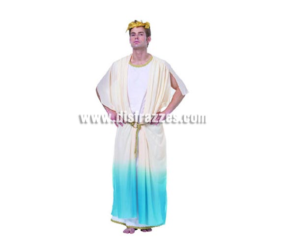 Disfraz de Dios Griego adulto. Talla standar 52/54. Incluye túnica, cinturón y corona de laurel de tela.