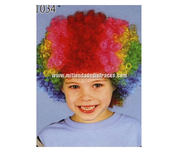 Peluca de Payaso rizos multicolor infantil.