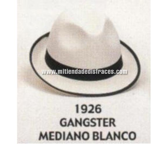 Sombrero de Ganster mediano blanco. Buena calidad, fabricado artesanalmente en España. Posibilidad de ajuste de precio para grupos. Sombrero de Michael Jackson.