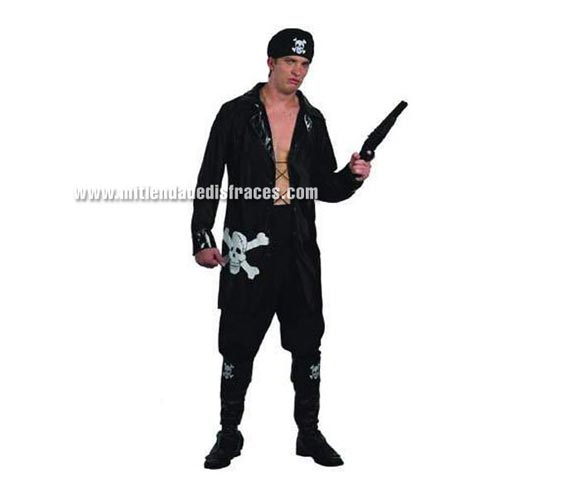 Disfraz de Pirata Macarra Adulto Económico. Talla única 52/54. Incluye pañuelo, chaqueta y cubrebotas. Arcabuz NO incluido, podrás verlo en la sección de Complementos.