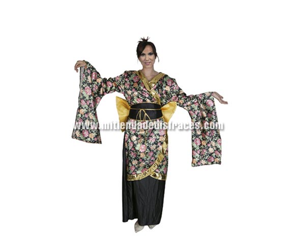 Disfraz de Geisha Estampada adulta. Talla única 42/44. Incluye vestido, cinturón y lazo. Disfraz de Gheisa para mujer.