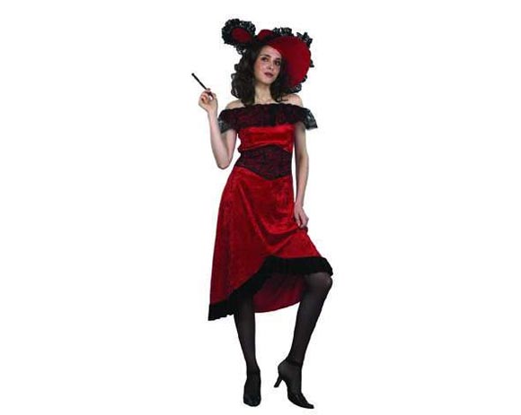 Disfraz de Cabaretera Adulta Económico. Talla única 40/42. Incluye vestido y sombrero.