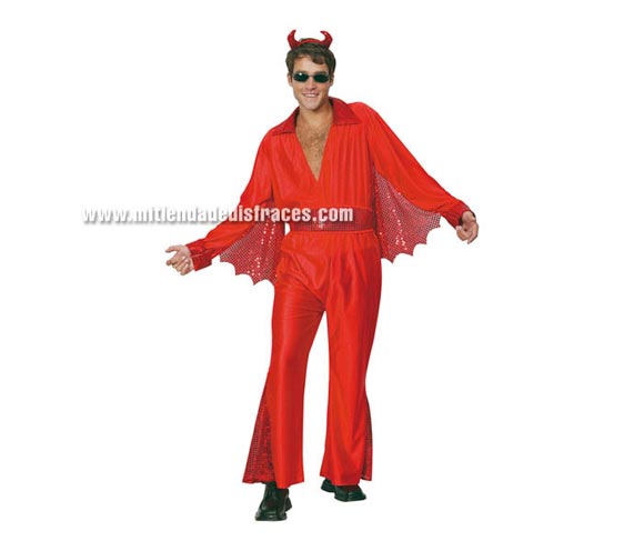 Disfraz de Demonio Adulto Económico. Talla única 52/54. Incluye camisa, pantalón, cinturón y cuernos. Gafas NO incluidas.