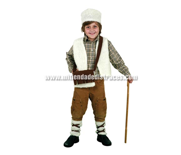 Disfraz de Pastorcillo infantil. Talla de 2 a 4 años. Incluye chaleco, gorro, zurrón y calentadores o polainas. Disfraz de Pastor o Pastorcito para niños, ideal para teatros del cole en Navidad.