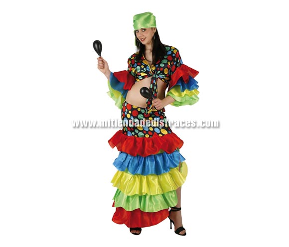 Disfraz de Rumbera adulta. Talla única 38/42. Incluye pañuelo, camisa con mangas y falda. Disfraz de Caribeña o Brasileña para mujer.