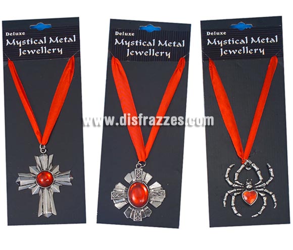 Colgantes Místicos para Halloween. Tres modelos surtidos, Cruz, Araña y Medallón. No olvides poner en observaciones el modelo que quieres, si no lo haces, te mandaremos uno de los 3 al azar. Ideal como complemento de tu disfraz de Halloween para ir de Fiesta a Pub's, Discotecas, Casas particulares o Restaurantes y ayudar a crear un ambiente terrorífico y tenebroso en la Fiesta de Halloween.
¡¡Compra los complementos de tu disfraz para Halloween en nuestra tienda de disfraces, será divertido!!
